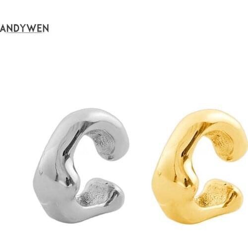 ANDYWEN 925 Sterling Silver Irregular Geometric Thick Rock Punk Clips Earring Earcuff Ear Cuff Earring Wedding Jewelry Clips