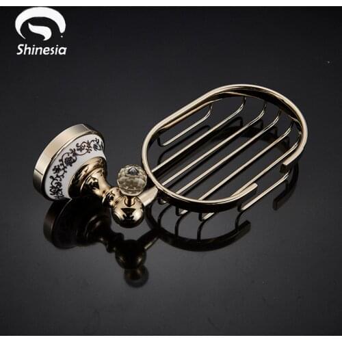 Shinesia Luxury Golden Bathroom Soap Dish Holder Wall Mounted Soap Basket Storage Bathroom Accessory