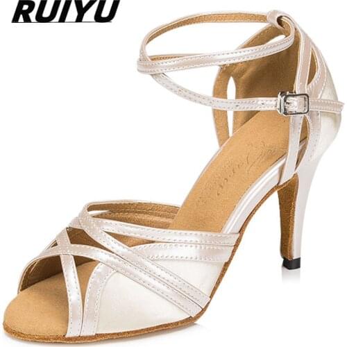 Latin Dance Shoes Salsa Tango Ballroom Girls Dance Shoes Womens High Heel Sandals 2021 New Rhinestone White Black