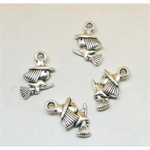 BULK 30 Magic Flying Psychic Witch charm riding broomstick halloween pendants 10*15mm 0.9g