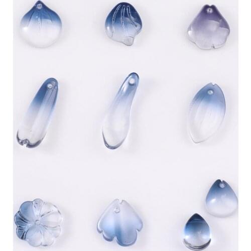 High Quality Gradient Style 10Pcs/Lot Ink blue color Glass Petals Beads Pendant for Jewelry Pendant Necklace DIY Findings
