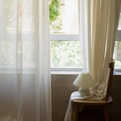 American Country Beige Geometric Texture Screens Cotton and Linen Bedroom Balcony French Window Curtains French Window Screens