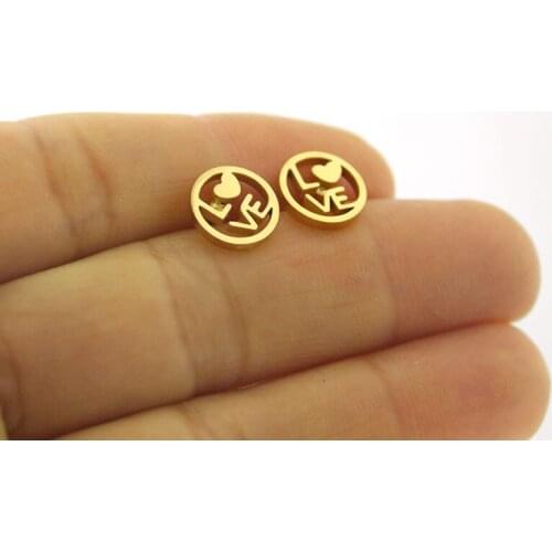 1Pair Korean Earrings Round Love Heart Stainless Steel Earring Stud Fashion Girls Lady Valentines Day Jewelry Gift