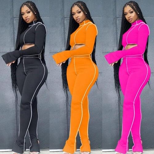 Sisterlinda Fitness Sporty Workout Two Piece Set Women Patchwork Long Sleeve Outfits Activewear Asymmetrical Top Pants Suit 2020