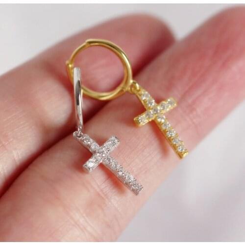 Classic silver 925 jewelry hoop Earring female,Cross Shaped Clear Zircon earrings for women,Party Jewelry,Silver 18K Gold