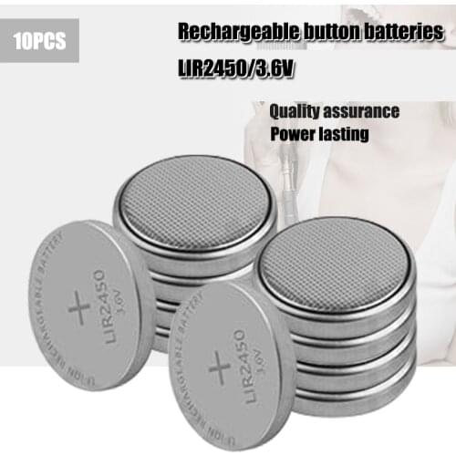 10PCS 3.6V LIR2450 LIR 2450 lithium rechargeable battery for remote control toy watch computer motherboard button cell CR2450