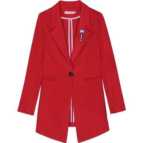 2018 spring and autumn new long section fashion simple casual small West Slim womens solid color suit jacket