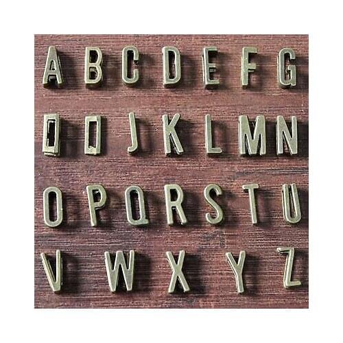 26 Bronze Tone Alphabet Letter "A-Z" Slide Charm Beads Fit 7mm Wristbands