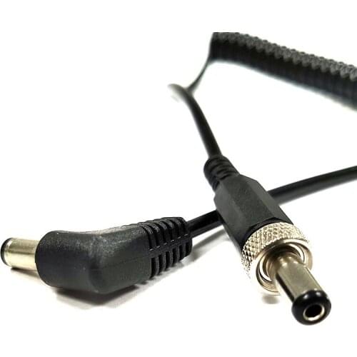 5.5x2.5mm Male Angled DC Plug Tip Connector to Straight Locking Head Spiral Coiled Power Cable Cord