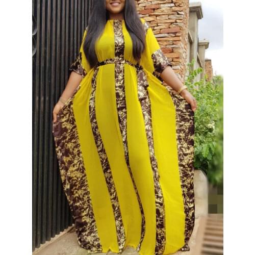 African Womens Oversized Long Robes 2 Piece Outfits Chiffon Printed Dress with Sashes Boho Party Vacation Long Maxi Dress Pink