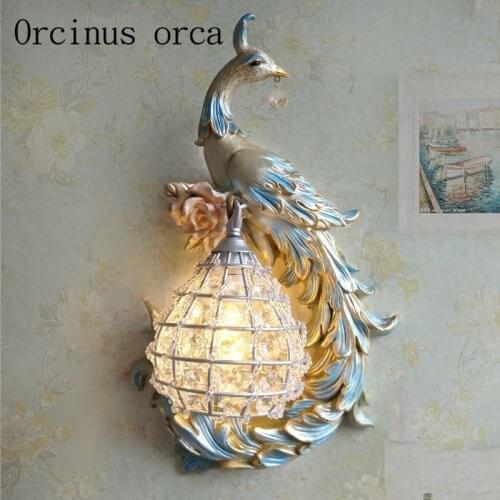 American southeast peacock blue crystal wall lamp balcony aisle bedroom bedside wall lamp free shipping