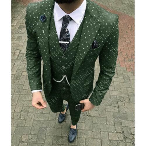 Blazer+Pants+Vest) Army Green Dots Men Suit Slim Fit Wedding Wear Business Men Purple Suit Elegant Costume Mariage Homme XS-5XL