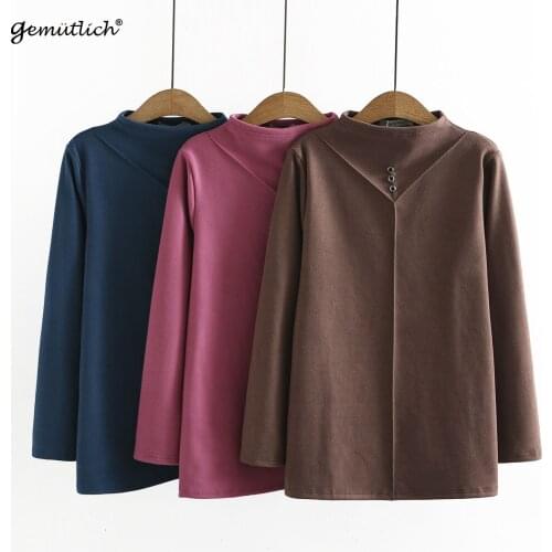 GEMUTLICH Women Big Size Long Sleeves Fleece Blouse Half High Collar Autumn Top Winter Bottoming Shirt Comfortable Pullover New