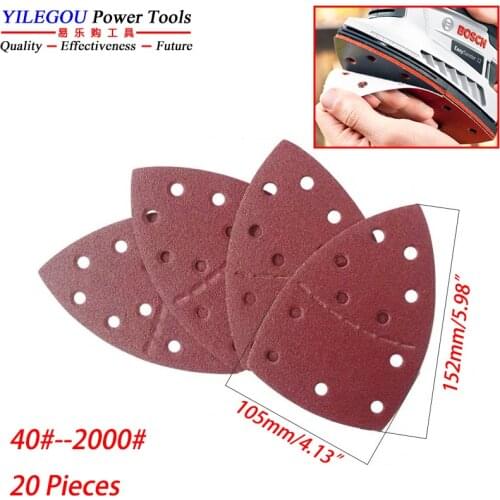 20Pcs 152 x 105mm Triangular 11 Hole Flocking Sandpaper 152*105 Triangle Sanding Paper, 5.98" x 4.13" Abrasive Paper 40# - 2000