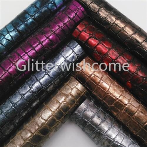 Glitterwishcome 21X29CM A4 Size Metallic Vintage Crocodile Grain Faux Leather Fabric, Synthetic Leather Sheets for Bows, GM488A