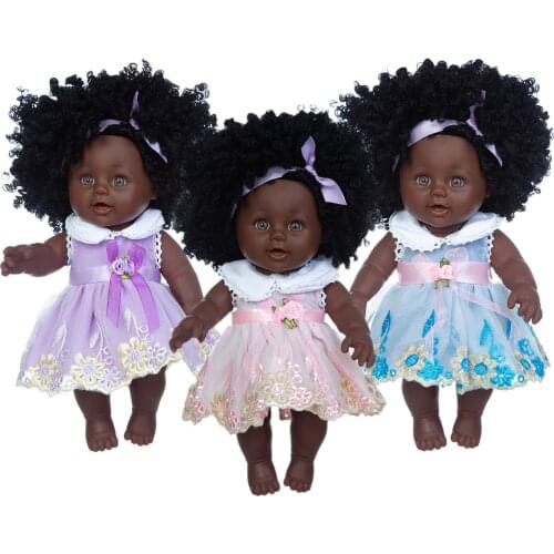 Hot 30cm Doll+dress Christmas Best Gift For Baby Girls Black Toy Mini Cute Explosive hairstyle Doll Children Girls