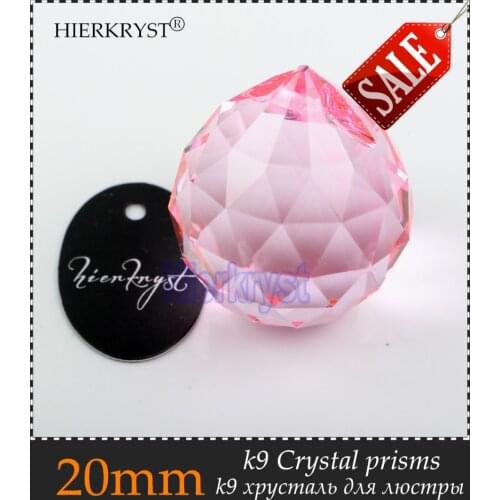 HIERKYST 20mm Pink Crystal Balls Suncatcher Prisms Pendants for Chandeliers Parts Lamp Rainbow Hanging Drops 20 pcs #2048-6C