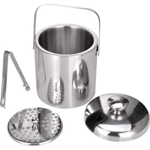 Hot XD-Stainless Steel Ice Square Container Double Walled 1.3L Ice Bucket Container with Tongs Lid