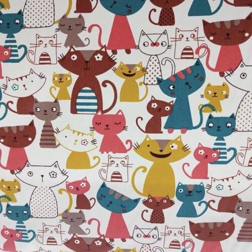 160CM*50CM cotton cloth cartoon cute marroon pink yellow blue cat fabric for DIY crib bedding apparel sewing fabric