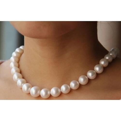 Huge18"9-10mm natural south sea genuine white round pearl necklace good luster