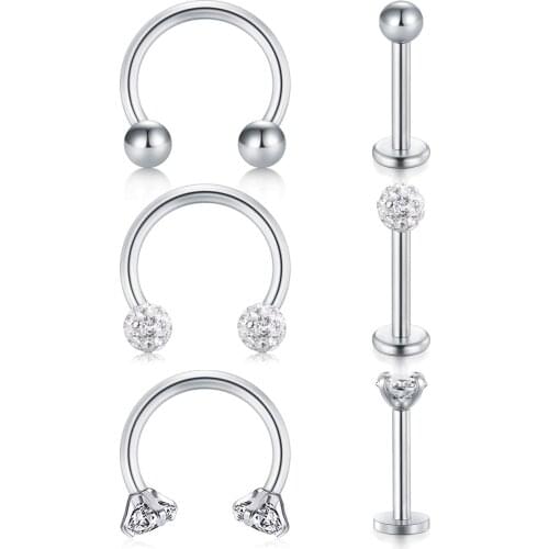 JFORYOU Cartilage Tragus Earrings-16G Stainless Steel Labret Monroe Medusa Lip Ring Rook Helix Earring Stud Barbell Piercing Jew