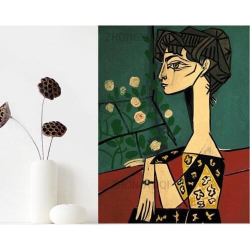 Picasso Jacqueline and flowers poster decoration painting retro wall stickers bar cafe room pictures