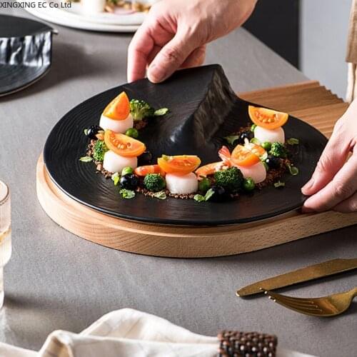 Creative Black Western Plate Steak Plate 8.5 Inch Irregular Dessert Plate Restaurant Special-shaped Plate Household Tableware