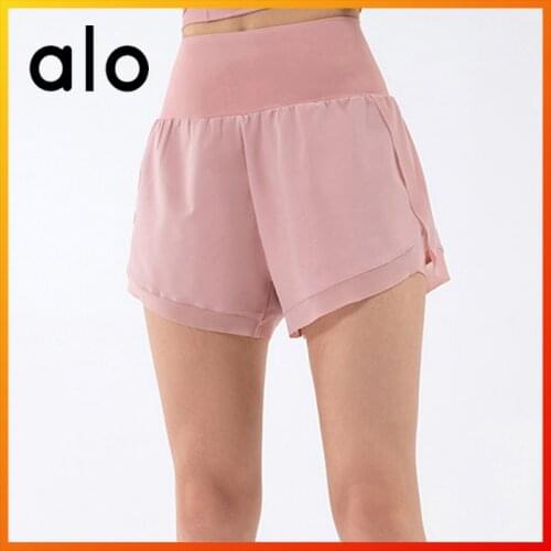 Alo Yoga 2021 Summer Womens Sexy Sports Shorts High Waist Mesh Stitching Fake Two-piece Shorts Fitness Running Breathable DS113