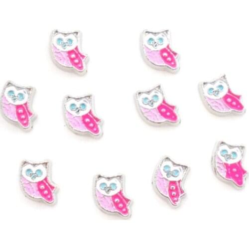 Cute Pink Owl Enamel Animal Floating Charms Small DIY Locket Accessories For Memory Living Locket Jewelry Making