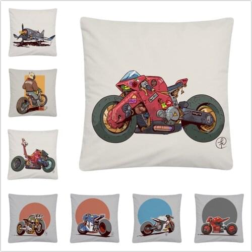 Futuristic Punk Style Moto Cartoon Pattern Soft Short Plush Cushion Cover Pillowcase Home Sofa Car Decoration Pillowcase45X45 Cm