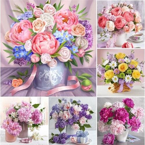 Full Square Round Diamond Painting Flower Craft Kit 5D DIY Diamond Mosaic Peony Carnations Art Home Decoration Gift