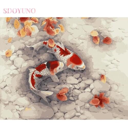 SDOYUNO oil painting by numbers kit for adults DIY frame carp fish acrylic paint set HandPainted Home Decor Gift Canvas Drawing