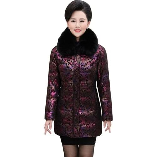 2019 New Winter Down Jacket Women Glossy Thicken White duck down Coats Middle aged Female Fox fur collar Hooded parkas 6XL G604