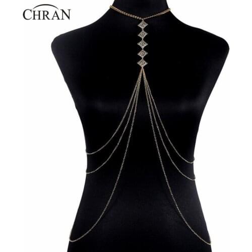 Chran New Luxury Fashion Stunning Sexy Body Belly,Gold Full Body Necklace Chain Slave Harness Shoulder Necklace Jewelry