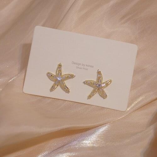 New Design Fashion Jewelery Crystal Starfish Exquisite 14K Real Gold Plated Earrings for Woman Holiday Party Elegant Earring