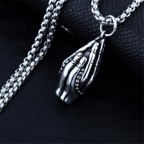 Retro Praying Hands Stainless Steel Necklace Mens And Womens Silver Color Pendant Accessories Religious Faith Jewelry Gifts