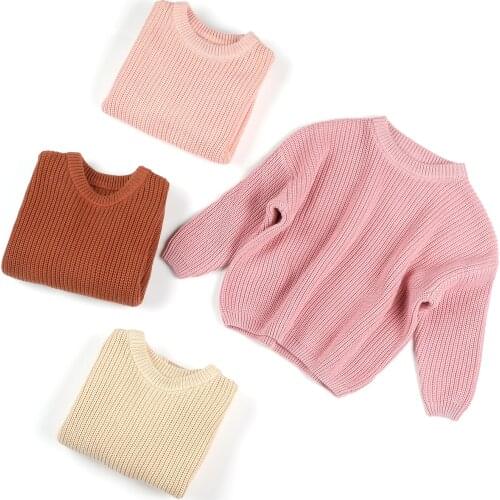 Baby girls thick woolen sweater winter cute plain pink warm pullover outerwear kids girls sweaters