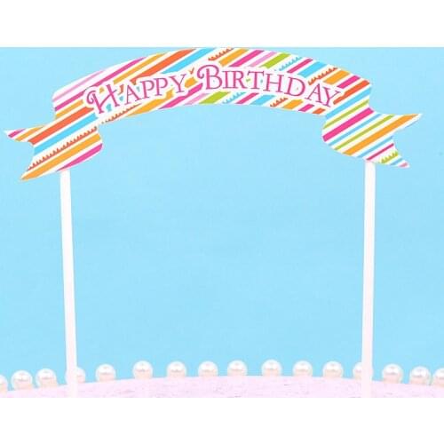 Rainbow Cake Topper Happy Birthday Wedding Decoration Cake Flags Baby Shower Decor Supplies Party Cake Baking Accessories