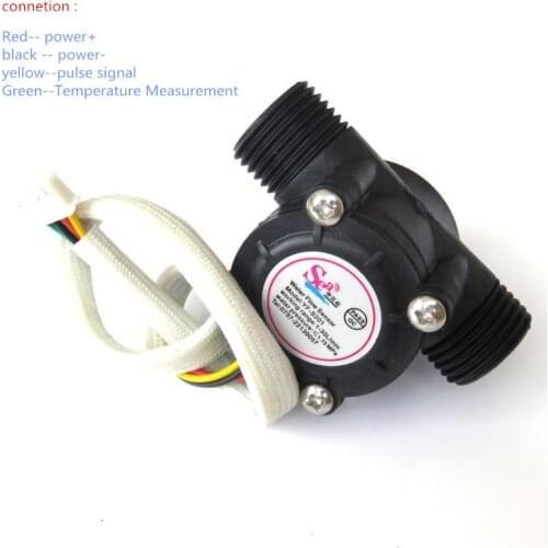 Water Flow Meter Sensor Hall Flowmeter Water Control Washroom Flow Sensor Counter With Temperature Probe 1-30L/min DN15 G1/2