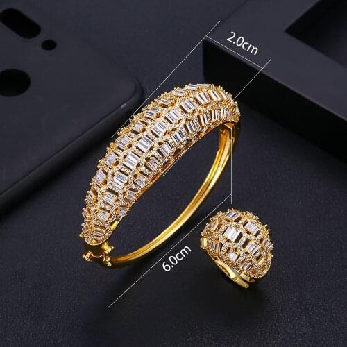 Jankelly Luxury Flower Bangle Bracelets Ring Sets Dubai Silver Bridal Jewelry Sets For Women Wedding brincos para as mulheres