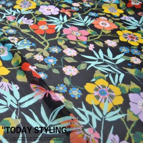 LEO&LIN 8-M/M Large Wide Black Hand-held Fireworks Real Silk Chiffon 100% Silk Clothing Cloth Fabric DIY Sewing Tissue