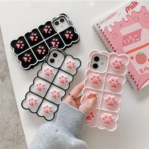 Cute Kitty Paw Relive Stress Cute Silicone Case for iPhone 12 11 Pro Max XR X XS 7 8 SE 2020 Bubble Fidget Soft Cover
