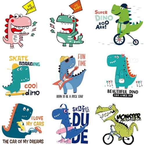 Cute Dinosaur Patch Iron On Transfer Fors Children Clothes T-shirt Vinyl Ironing Transfer Stripes Cartoon Stickers For Clothes