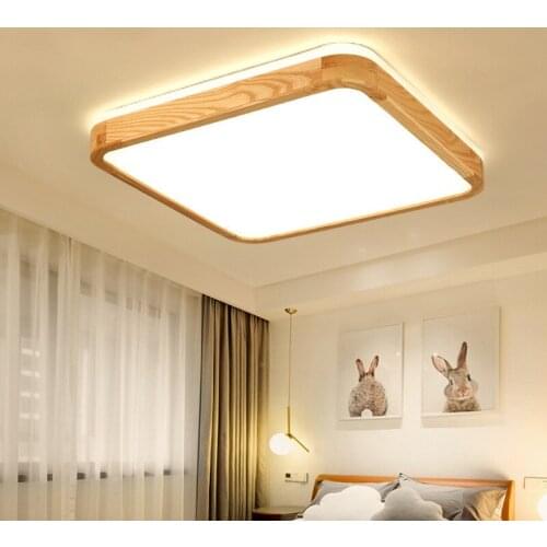 Modern wood ceiling lamp Solid wood acrylic LED ceiling lamp Living room bedroom aisle light + Remote contro