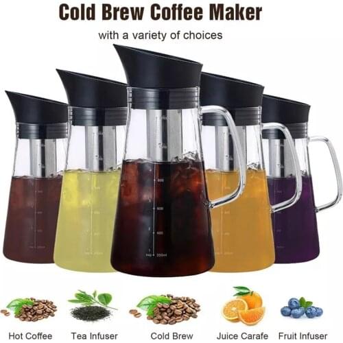 Glass Coffee Maker Hot Cold Dual-Function Coffee Maker Cold Extract Ice Brewed Water Bottle Non-Rust Filter Coffee Pot