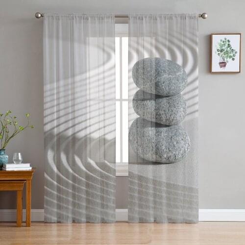 Zen Stone Tulle Curtains For Living Room Bedroom Transparent Tulle Curtains Window Drapes Sheer Curtain