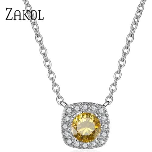 ZAKO Trendy Round Cut AAA+ CZ Zirconia Pendant Necklaces White Color Square Shape Crystal Jewelry For Women Men Party FSNP072