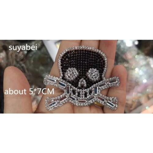 Pointback stone Little Skull patches fix iron on transfers motif hot fix rhinestone motif with glue patches for shirt bag shoes
