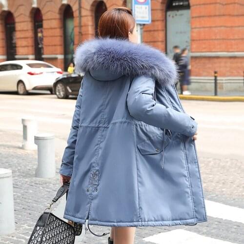 Korean Style Womens Winter Long Jacket Hooded Slim With Fur Collar Solid Parkas Women Plus Size Wool Liner Thick Coat Ladies