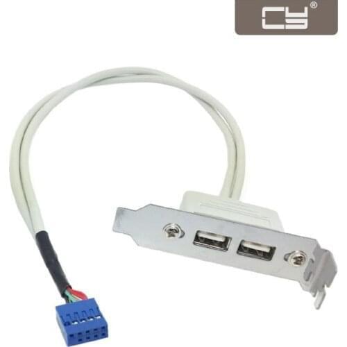 CY Type A USB 2.0 Female Back Panel to Motherboard 9pin Cable 30cm with Low profile 8cm Height PCI Bracket White